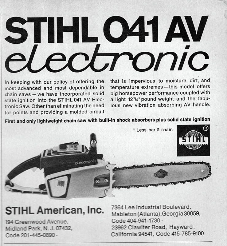 1969 Stihl 041 AV Electronic Chainsaw Original Print Ad