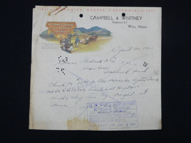 McCormick Deering Centennial Multi-Color Letterhead 1931 IHC Farmall NICE 'MD1' gallery
