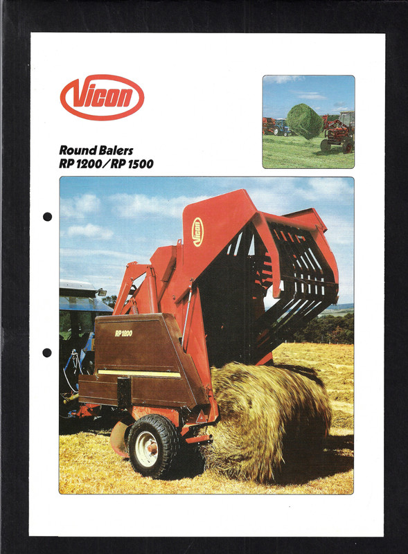 VICON RP 1200/RP 1500 ROUND BALERS 6 PAGE FOLDOUT BROCHURE 1983