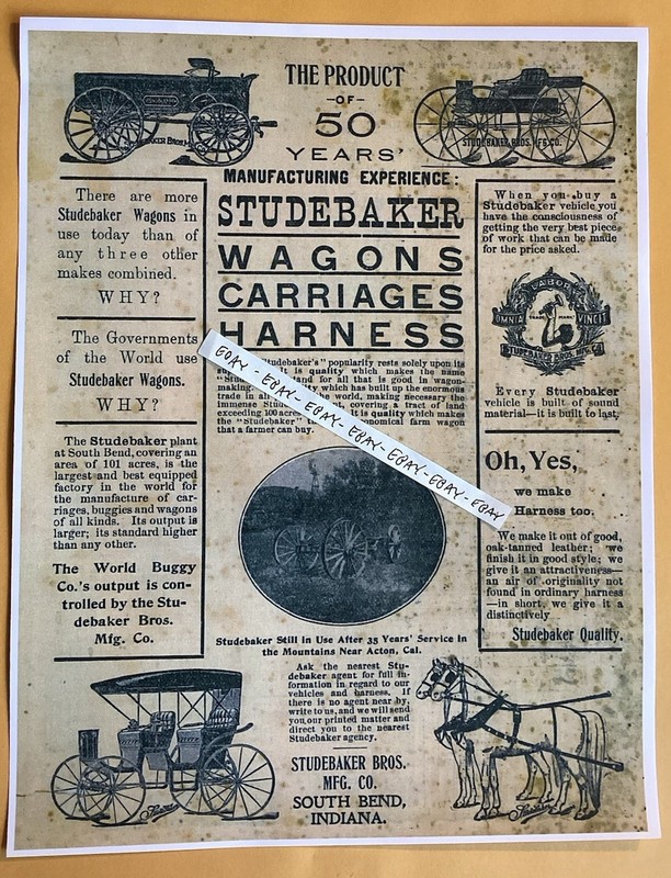 1903 Studebaker Bros South Bend IN Wagons Carriages & Harness Rare Ad NEW Poster