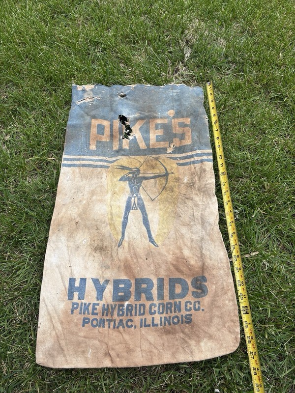 Vintage PIKE’S Hyrbids Corn Co Pontiac Il Seed Bushel Bag Antique