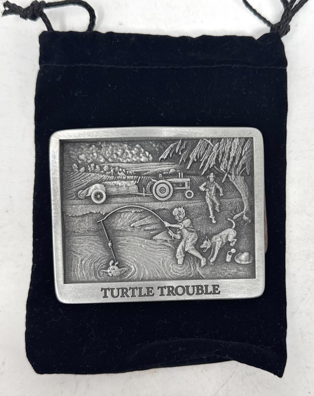 John Deere Tractor Spreader Farm Dog Belt Buckle Hinton Turtle Trouble 1999