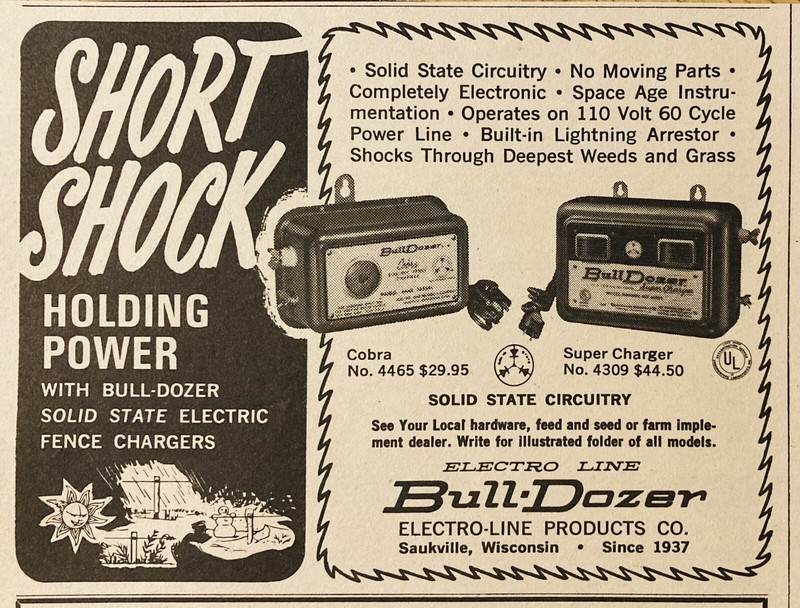1969 AD.(XH78)~ELECTRO-LINE PRODUCTS CO. SAUKVILLE, WISC. BULL-DOZER FENCE