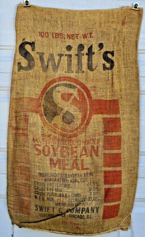 Vintage Swift’s Soybean Meal Burlap Bag Swift & Co. Farm Sack Chicago Illinois