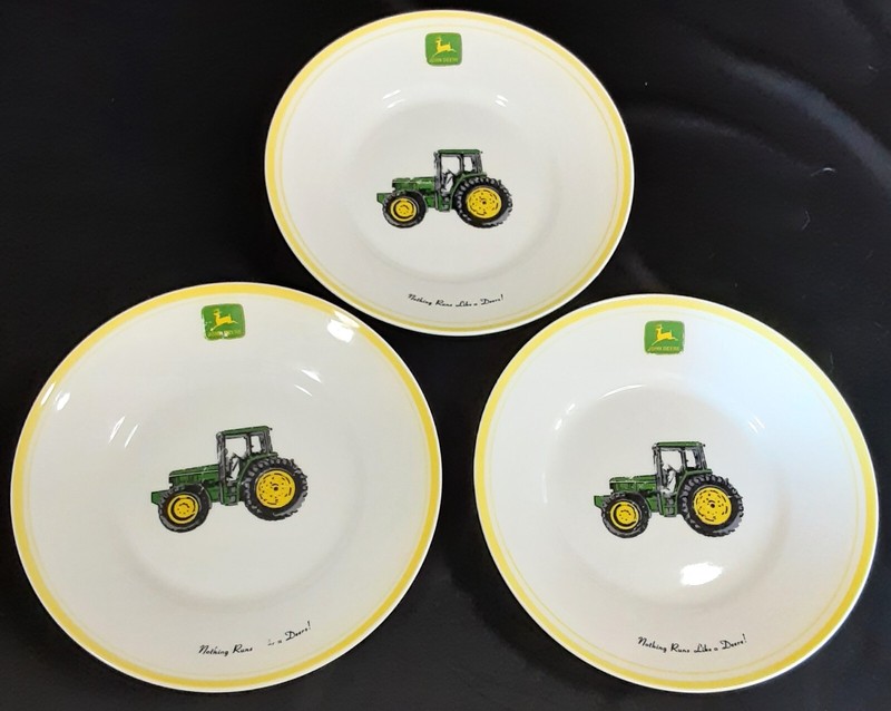 John Deere Tractor Salad Dessert Plates Gibson Yellow Trim Set of Three (3) 9"