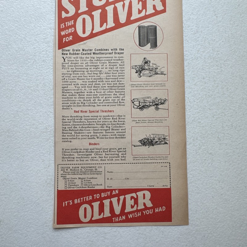 Oliver Farm Equipment Co. Grain Master Combines Advertisement gallery