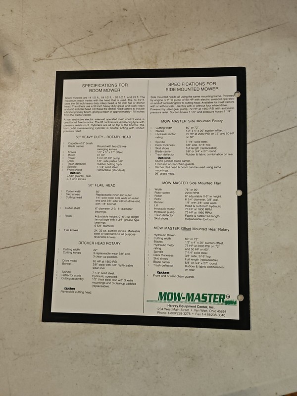 VINTAGE HARVEY Mow-Master Boom Mower HC-19 HC-20 HC-23 Sales Brochure gallery