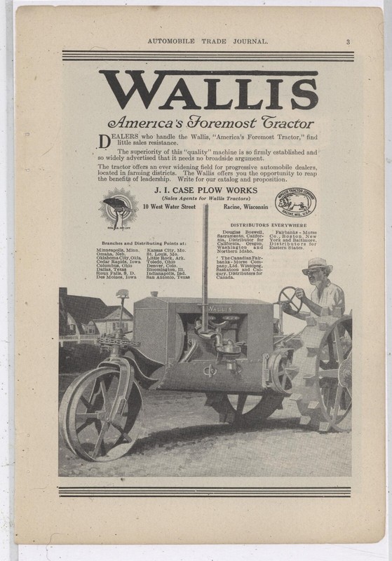 1919 J.I. Case Plow Works Ad: Wallis Tractor Company, America’s Foremost Tractor