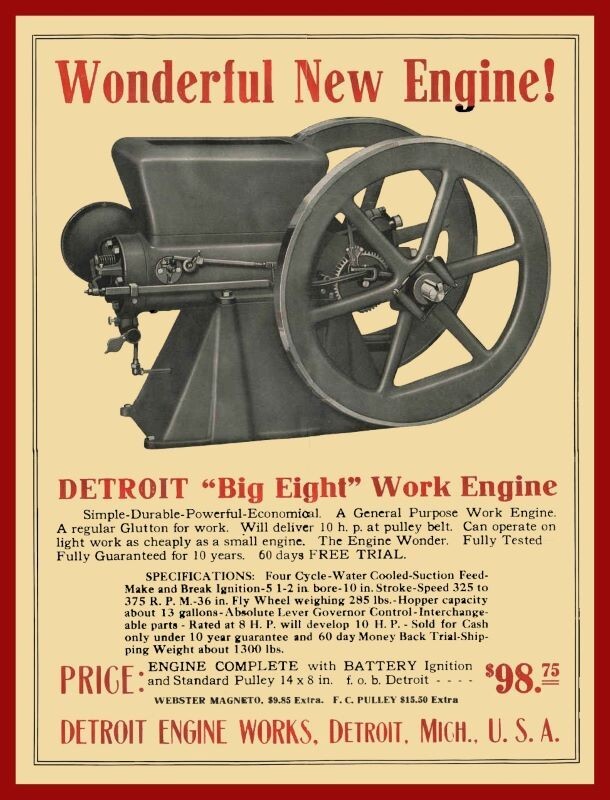 Detroit Engine Works Gas Engine NEW METAL SIGN: 12×16″ & Free Ship