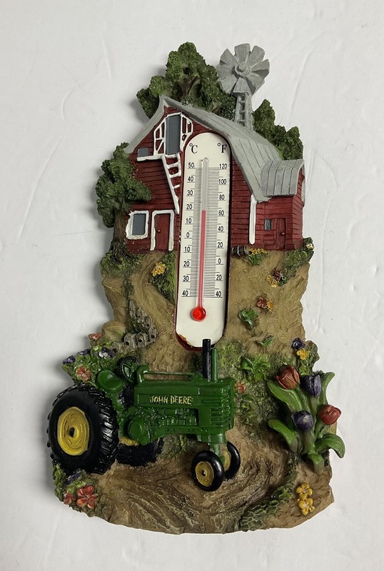 JOHN DEERE Tractor Farm Scene Wall Thermometer Licensed Barn Windmill ManCave gallery