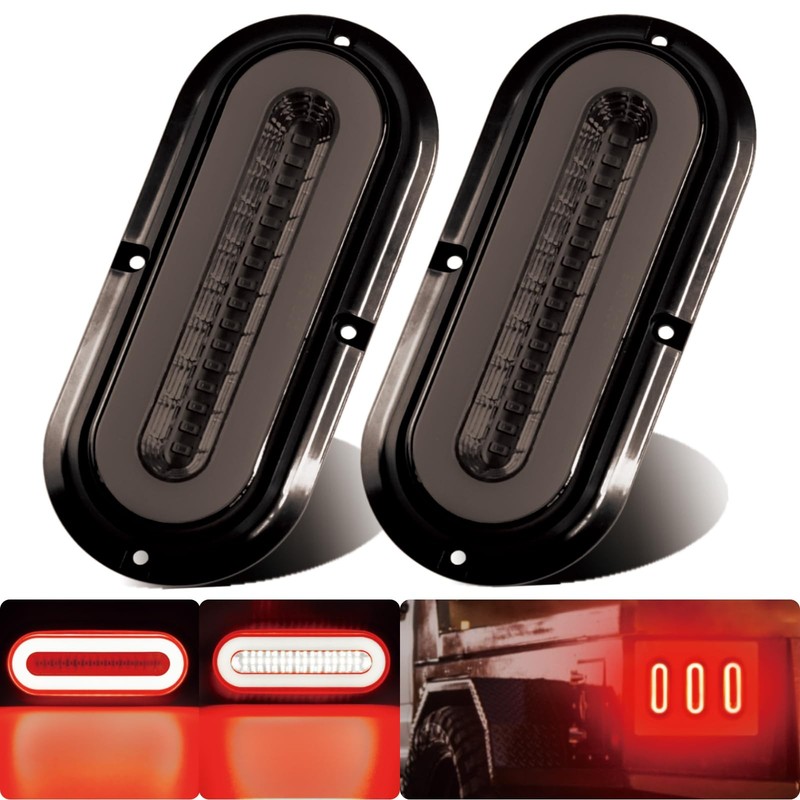 WahMOTOTin 2Pcs 6″ inch Smoked Lens Oval Red Halo 52 LEDs Trailer Lights