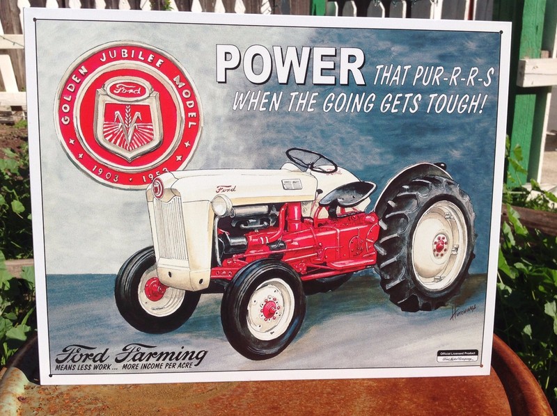 Ford Farming Power Tough Tractor Tin Metal Sign Vintage Golden Jubilee Garage