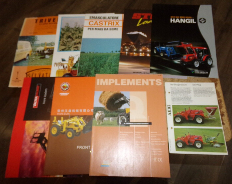 9-lot 1970’s-2010’s foreign farm equipment brochures in nice shape used