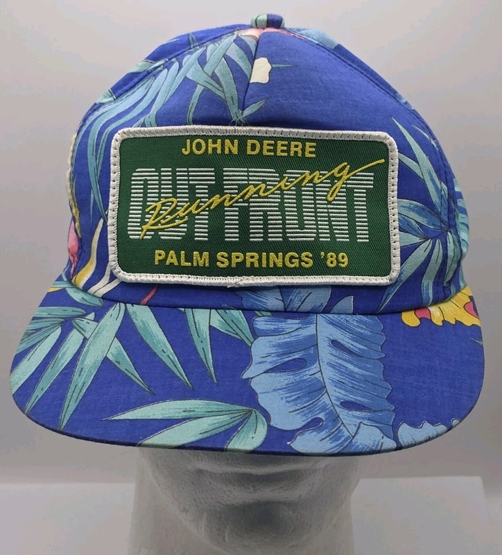 Vintage John Deere Running Out Front Palm Springs 1989 Cap Hat Stretch Closure