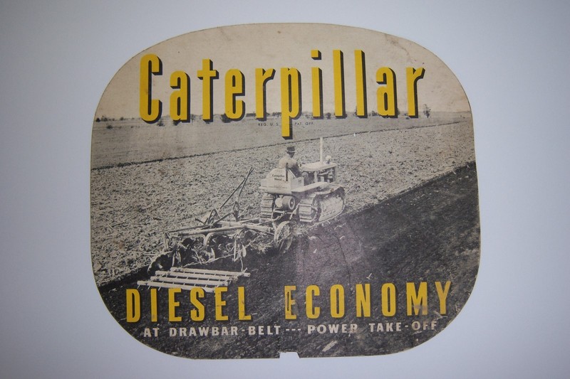 Vintage CATERPILLAR Diesel Track-Type Traction Tractor cardboard Advertising Fan