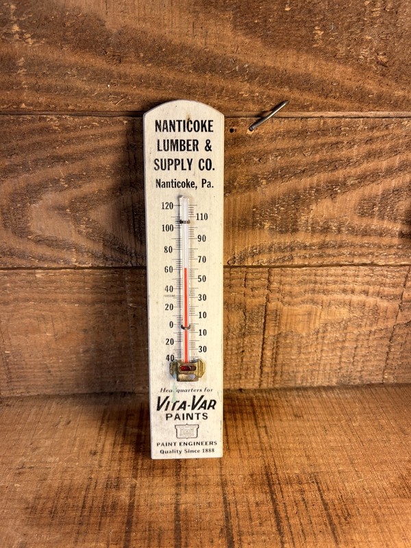 Antique Wood Advertising Therm Nanticoke Lumber Vita Var Paints Nanticoke, PA