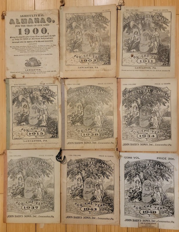 9 Vintage 1900s John Baer’s Agricultural Almanac Lancaster, PA Antique Farmers
