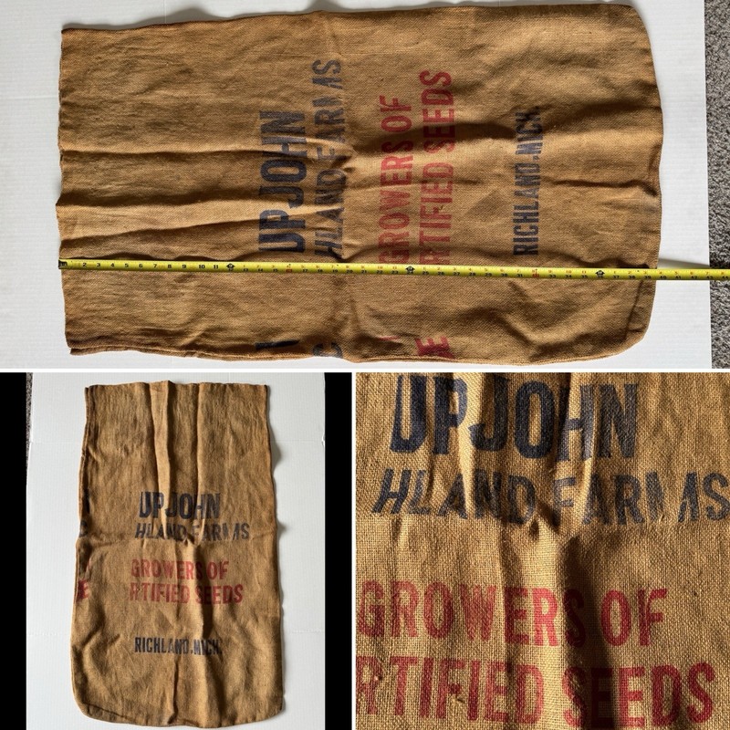 UPJOHN Pharmaceutical VTG Burlap SEED Feed BAG Sack Gunny Richland Michigan Farm