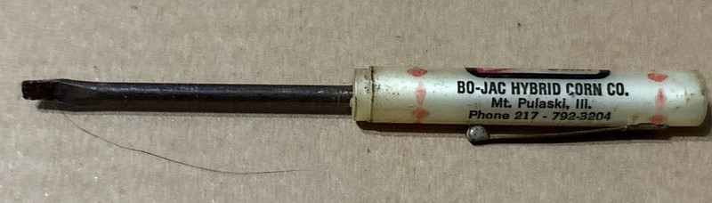 Vtg Bo-Jac Hybrid Corn Co. Mt. Pulaski Illinois ILL. Screwdriver Adv