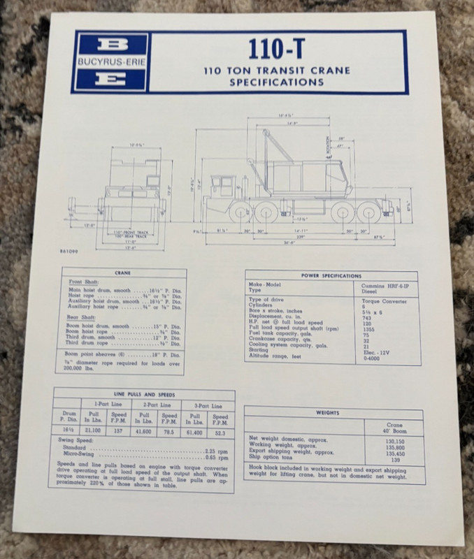 Bucyrus Erie 110-T Transit Crane Specifications Brochure AMIL25