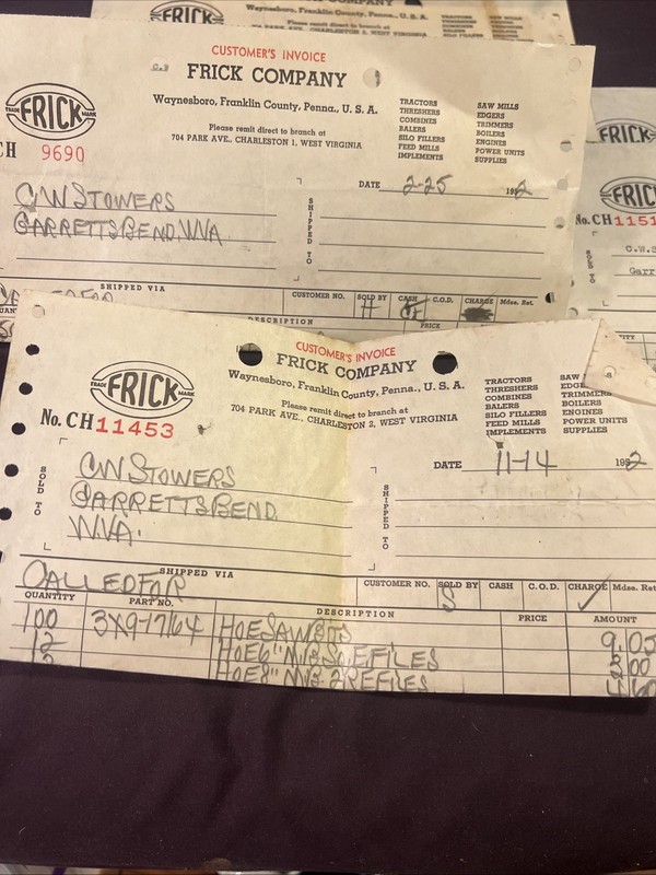 frick company waynesboro pa Invoices 1952 gallery