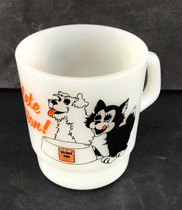 Vintage Galaxy Golden Sun Milk glass Complete Nutrition Cup Pet Food Mug