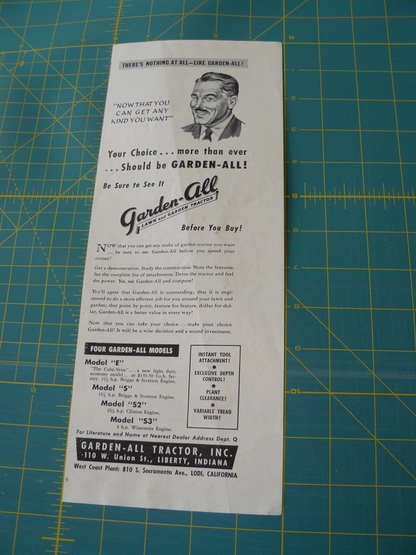 THE FARM QRTLY- Aug 1949 -ad- GARDEN-ALL TRACTOR Model E 5 52 53 / Liberty, IND