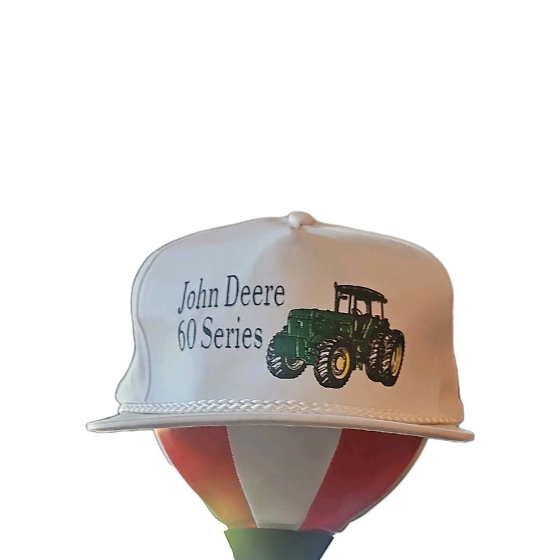Vintage John Deere 60 Series White Snapback Hat Tractor Graphic Agriculture