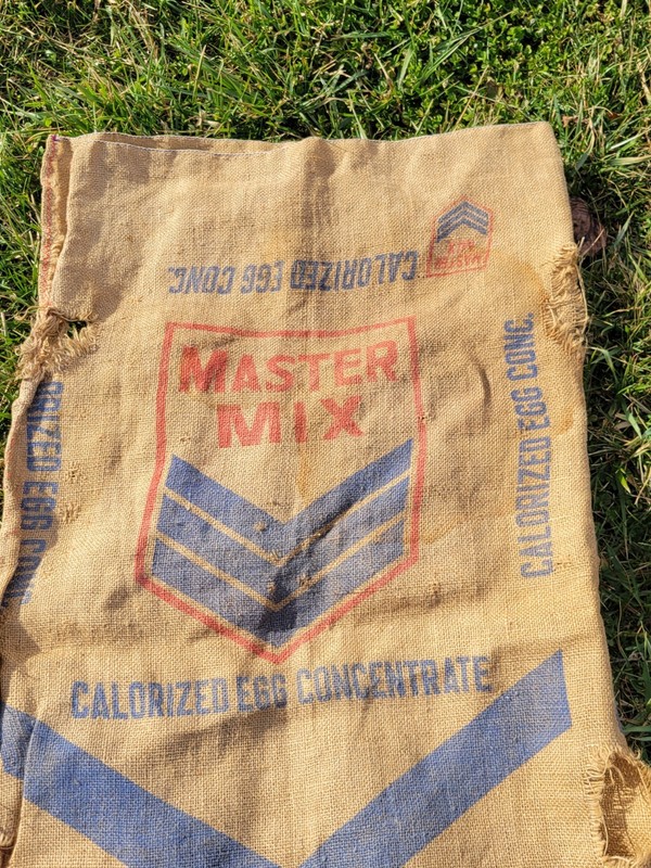Vintage Master Mix Calorized Egg Chicken Feed Burlap Sack Bag Material gallery