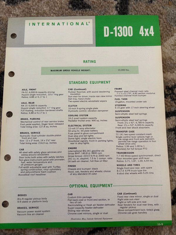 International Harvester D-1300 4X4 Truck For 1965 Brochure MWPA26