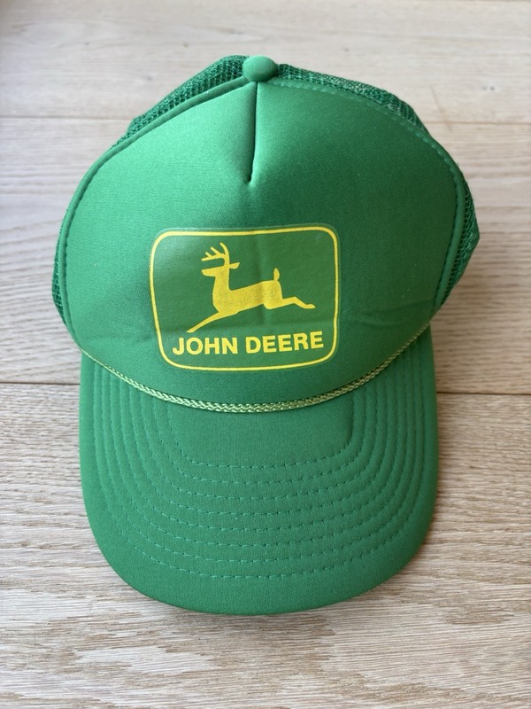 Vintage John Deere Trucker Hat 80s 90s Mesh Foam Rope Snapback Cap Green Yellow