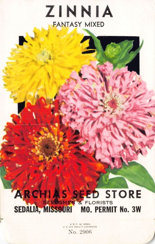 Vintage Seed Packet: ZINNIA, Archias Seed Store, Sedalia, Missouri