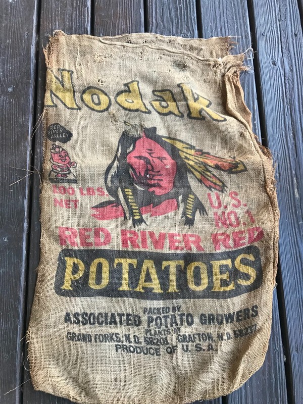 VINTAGE Nodak Red River Red Potatoes Grafton N. D. Empty Burlap Potato sack