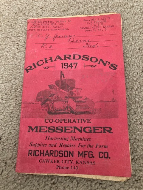 Richardson’s 1947 Co-Operative Messenger Harvesting Machines Supplies and Repair