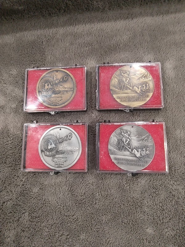 1993-1994 (4) JOHN DEERE LIMITED EDITION CHRISTMAS ORNAMENTS, PEWTER- BRASS NEW