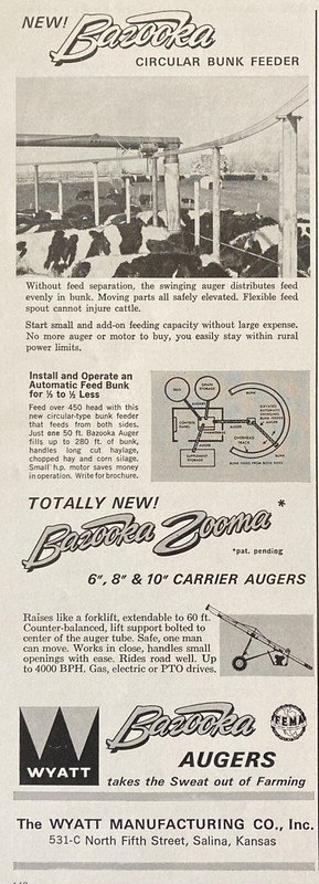 1962 AD.(XH20)~WYATT MFG. CO. SALINA, KS. NEW BAZOOKA CIRCULAR BUNK FEEDER