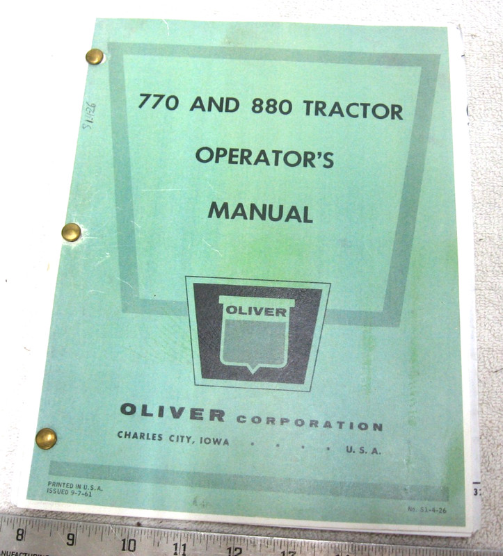 VINTAGE 1961 OLIVER 770 880 TRACTOR OPERATORS MANUAL
