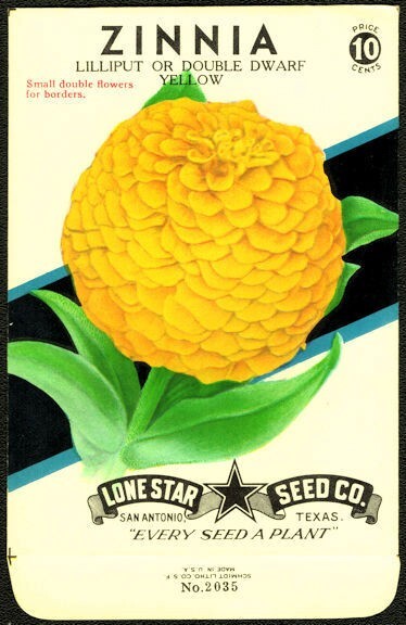 Flower Seed Pack Empty Lone Star Vintage 1950 San Antonio Texas Yellow Zinnia