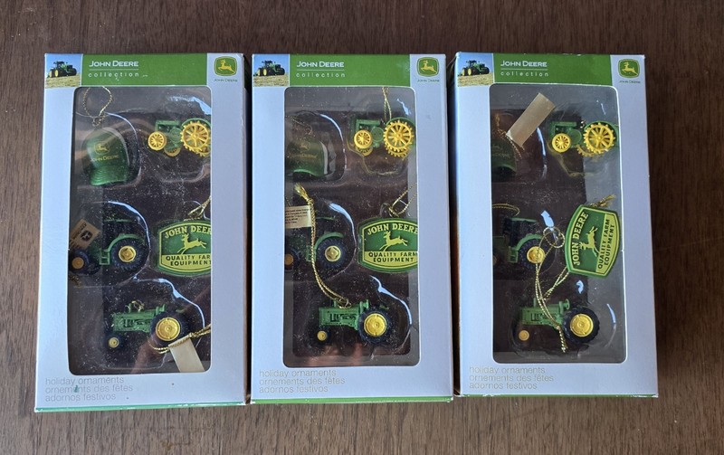 John Deere ENESCO 2009 Holiday Ornament Set Christmas Collectible Micro Tractors