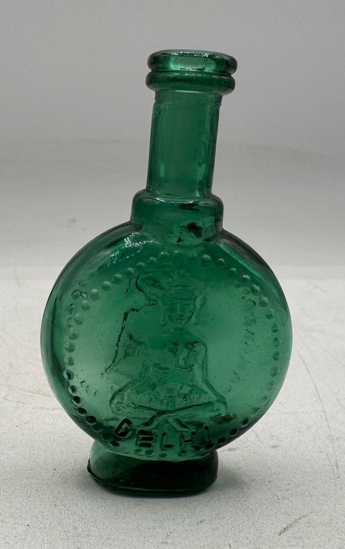 Vintage Mini Green Glass Buddha Bottle Vase Taiwan 3” Embossed Figural