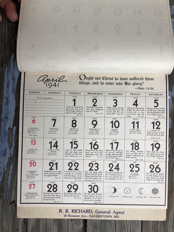 1941 R.R. Richard Agent Lutheran Brotherhood Life Ins. Calendar Hagerstown MD gallery