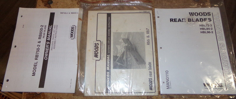 3-lot 1970’s-1990’s woods rear blades owners manuals in good shape used