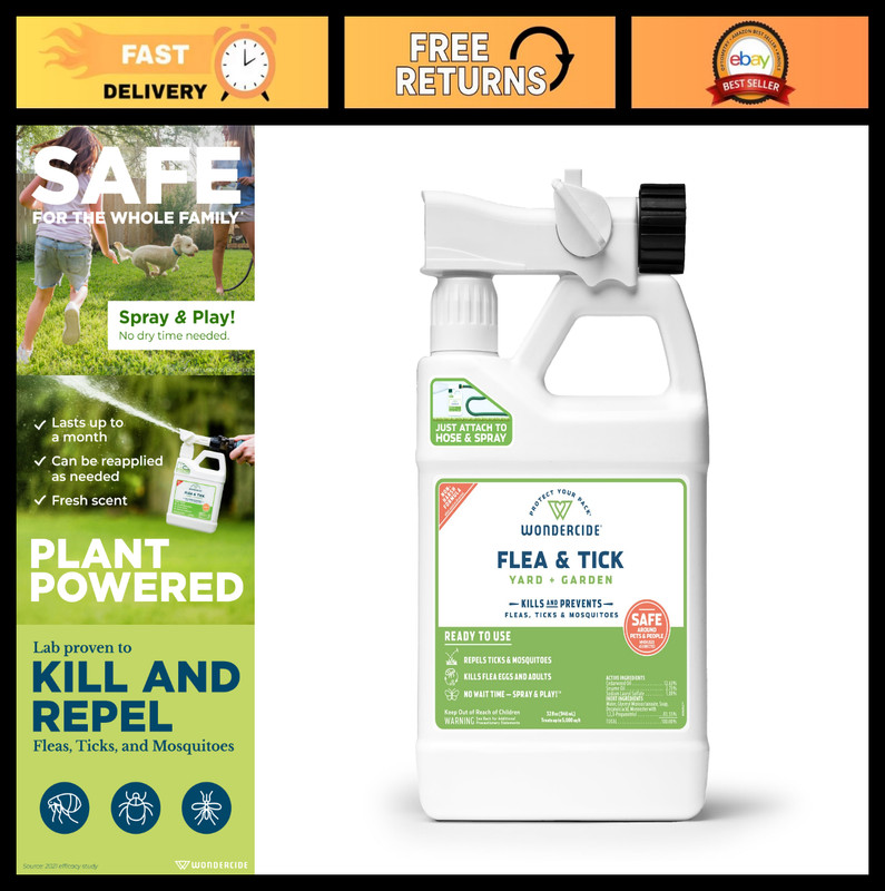 Natural Flea, Tick & Mosquito Yard Spray – Plant-Based Insect Killer, 32 oz – Sa