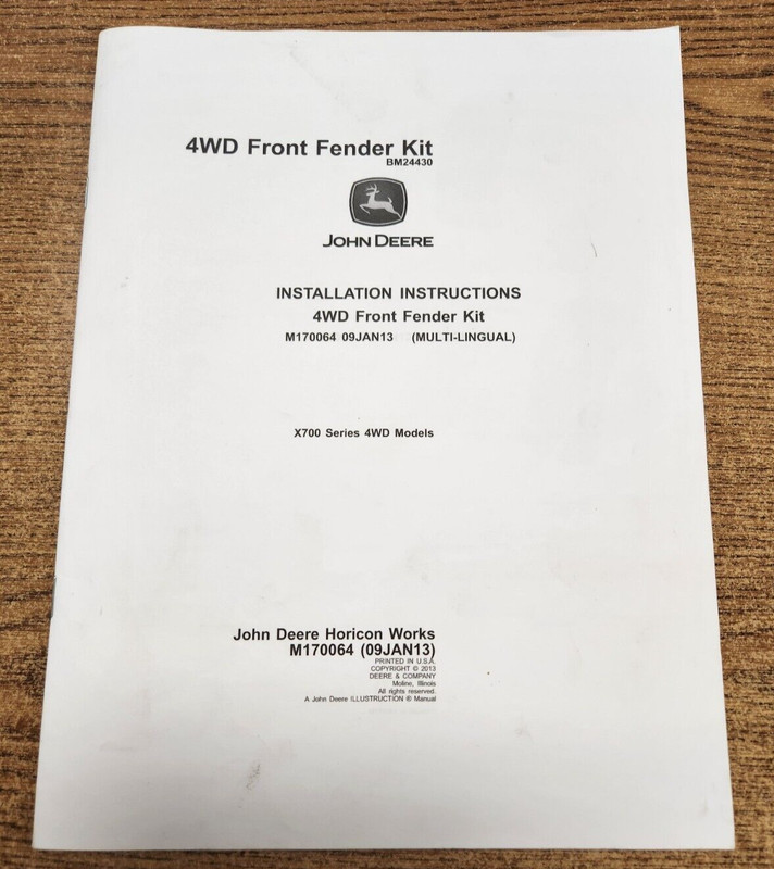 JOHN DEERE 4WD FRONT FENDER KIT INSTALLATION INSTRUCTIONS