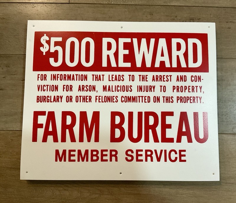 Farm Bureau Member Sign $500 Reward Plastic 12×10 New Old Stock