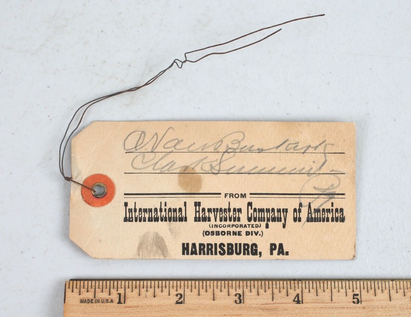 Vintage Freight Package Tag International Harvester Co of America Harrisburg PA