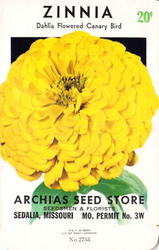 Vintage Seed Packet: ZINNIA, Archias Seed Store, Sedalia, Missouri
