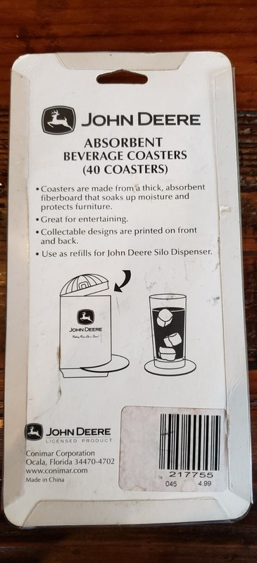 NEW VINTAGE John Deere 40 Absorbent cardboard Beverage Coasters silo refills gallery