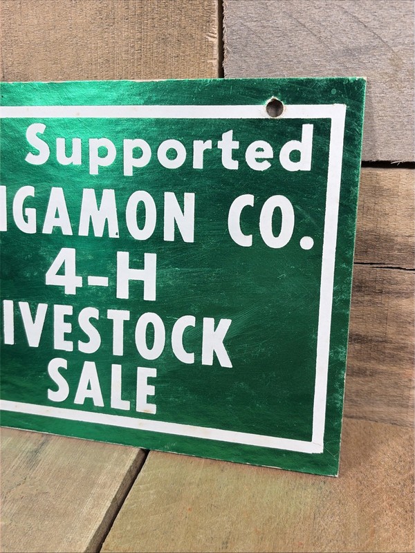 Vintage Sangamon County We Supported 4-H Livestock Sale Cardboard Sign Illinois gallery