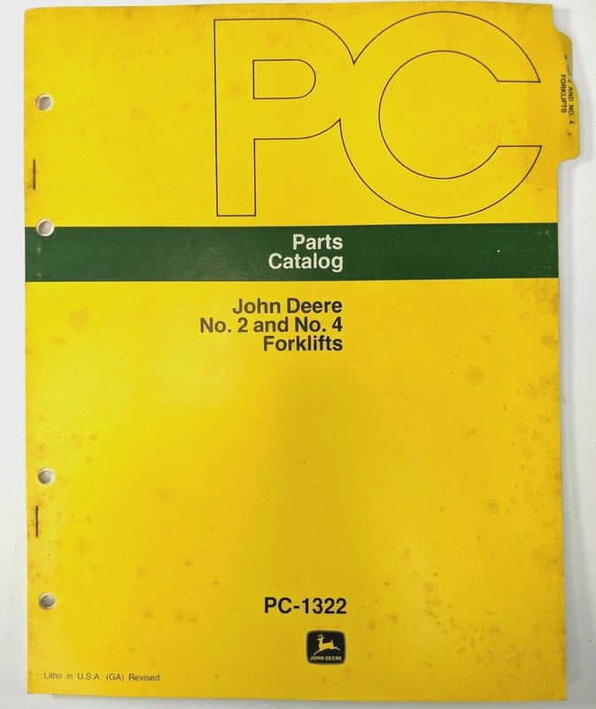 Vintage John Deere Parts Catalog OEM PC-1322 No 2 No 4 Forklifts Parts List